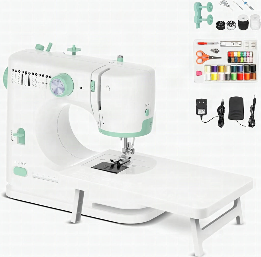 Máquina de coser portátil con 12 puntadas y mesa extensible