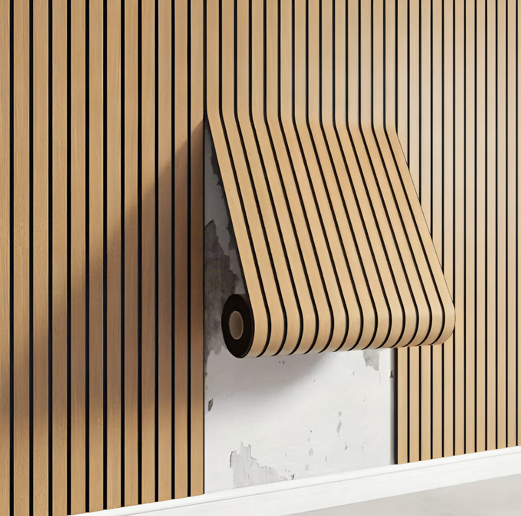 Panel acústico 3D autoadhesivo con efecto madera