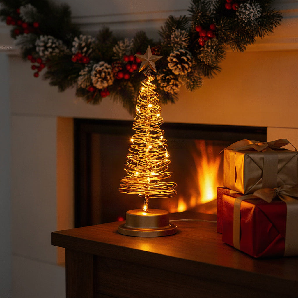 Árbol de Navidad LED con diseño en espiral y estrella decorativa (33 cm)