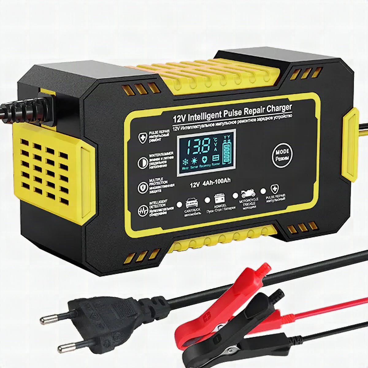 Cargador inteligente de batería de coche 12V 6A con reparación por pulsos y pantalla LCD