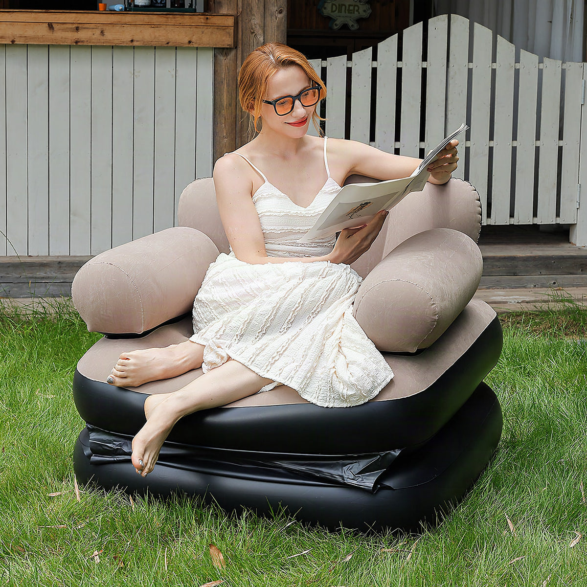 Tumbona hinchable de relax con soporte ergonómico para cuello y espalda