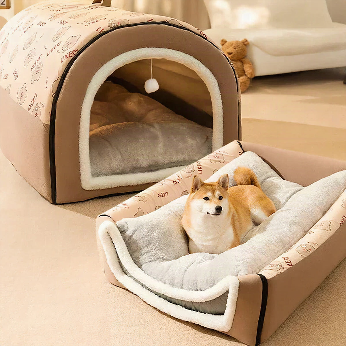 Caseta acogedora para perros lavable para invierno