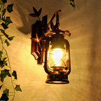 Aplique de pared industrial farol 1 luz con cristal transparente y placa trasera de bambú metálico