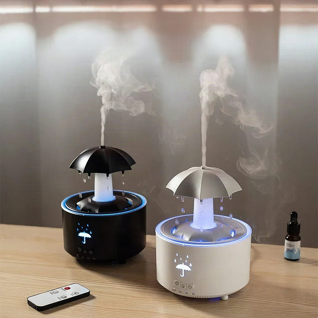 Humidificador de aire con forma de paraguas y gotas de agua