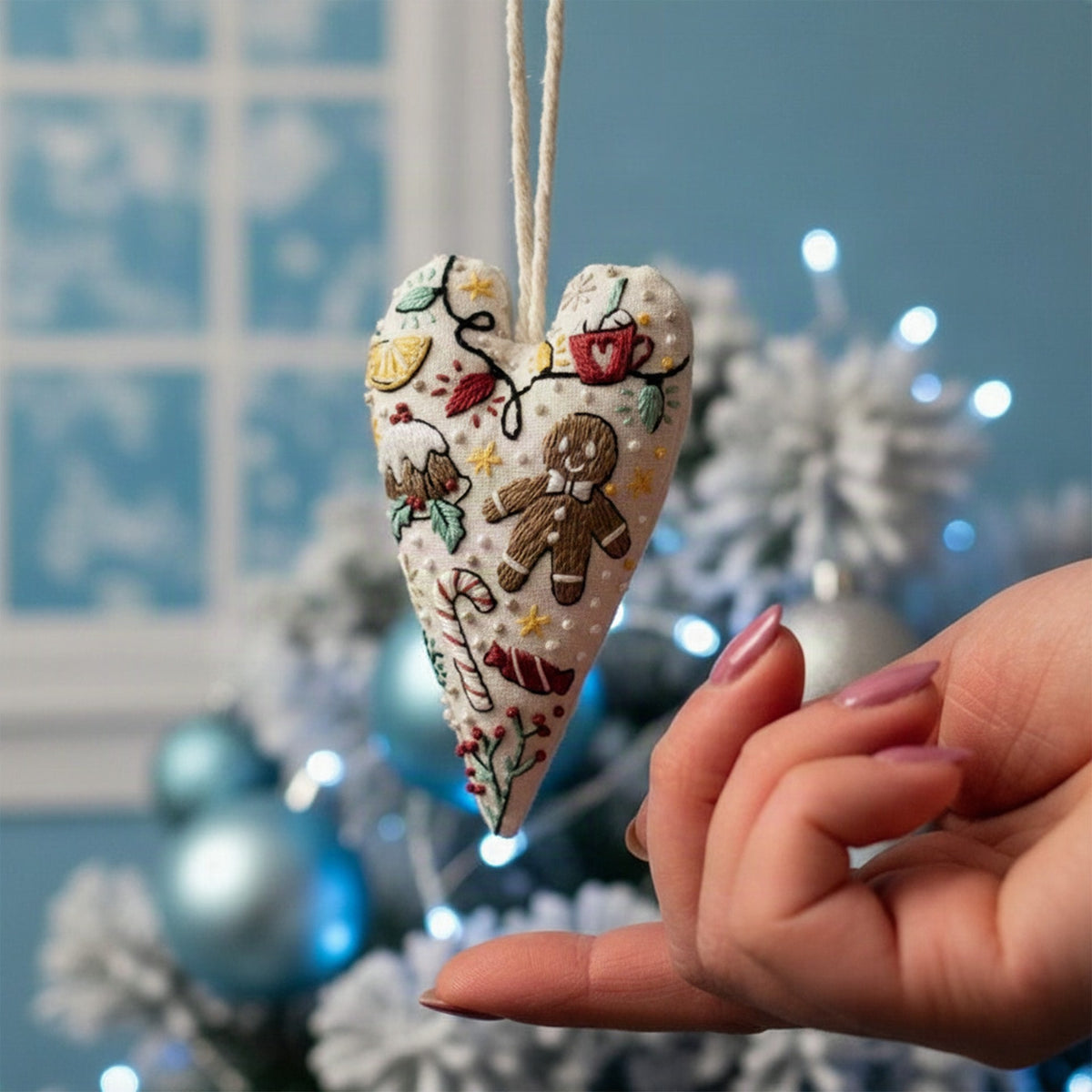 Kit de bordado navideño DIY con forma de corazón