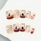 Set de uñas postizas artísticas con diseño de gatos