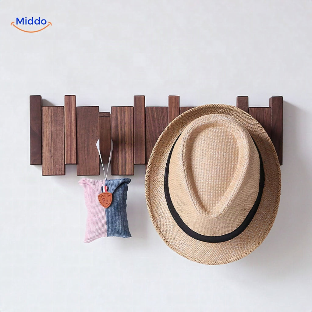 Perchero de pared de madera artesanal con diseño de piano