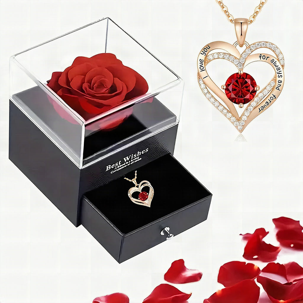 Collar con caja de regalo de rosa