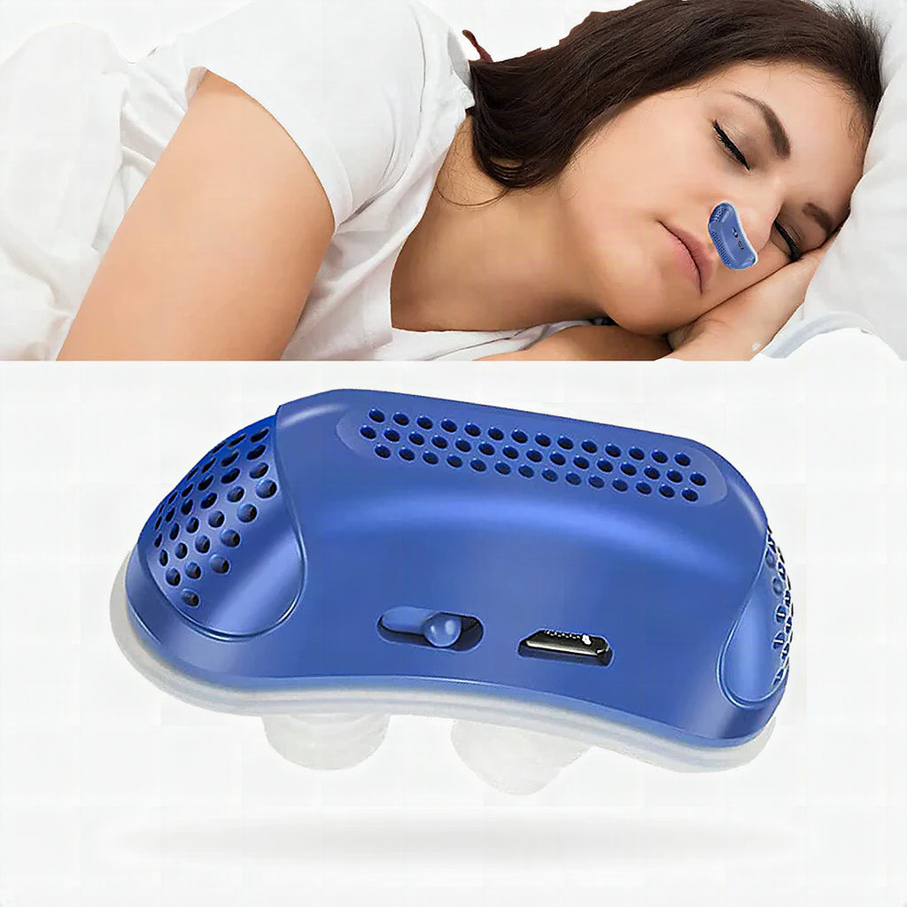 Dispositivo micro CPAP portátil anti-ronquidos con estuche de transporte y cable de carga USB