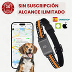Localizador GPS para mascotas mostrando el dispositivo compacto con collar ajustable para perros y gatos