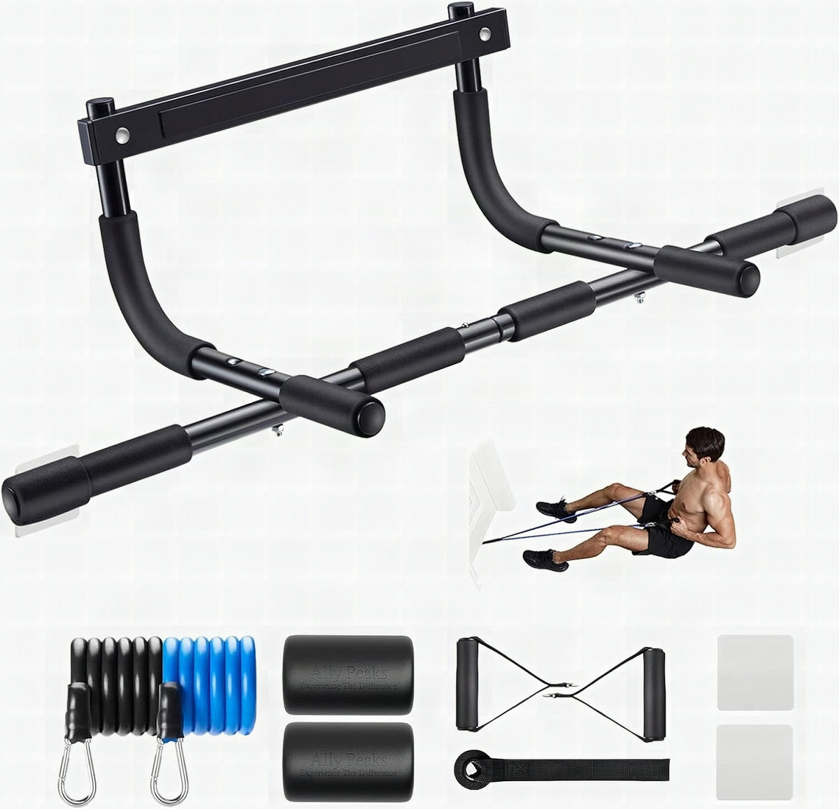 Barra de dominadas PowerGrip para marco de puerta – Capacidad 200 kg – Multiagarre para entrenamiento completo de tren s