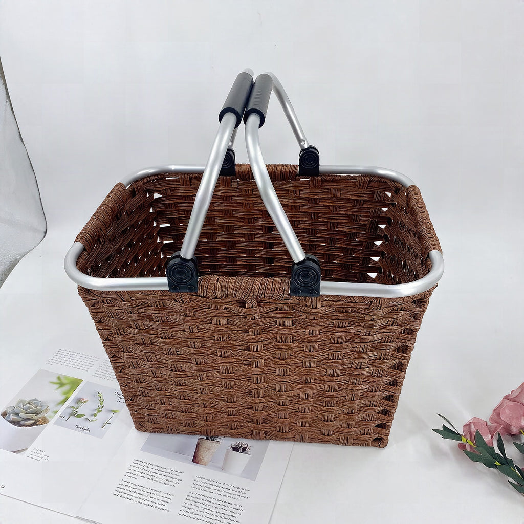 Cesta de la compra de aluminio y mimbre