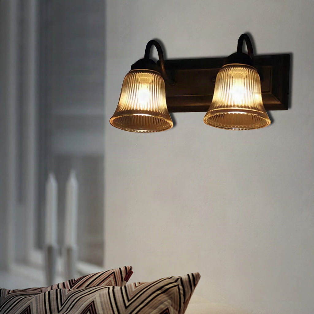 Aplique de pared industrial con campana de cristal texturizado en negro