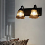 Aplique de pared industrial con campana de cristal texturizado en negro