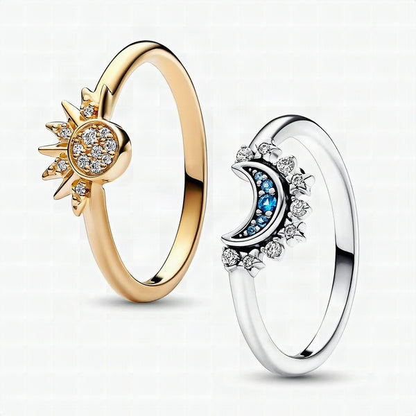 Anillo de plata 925 con diseño de luna y sol