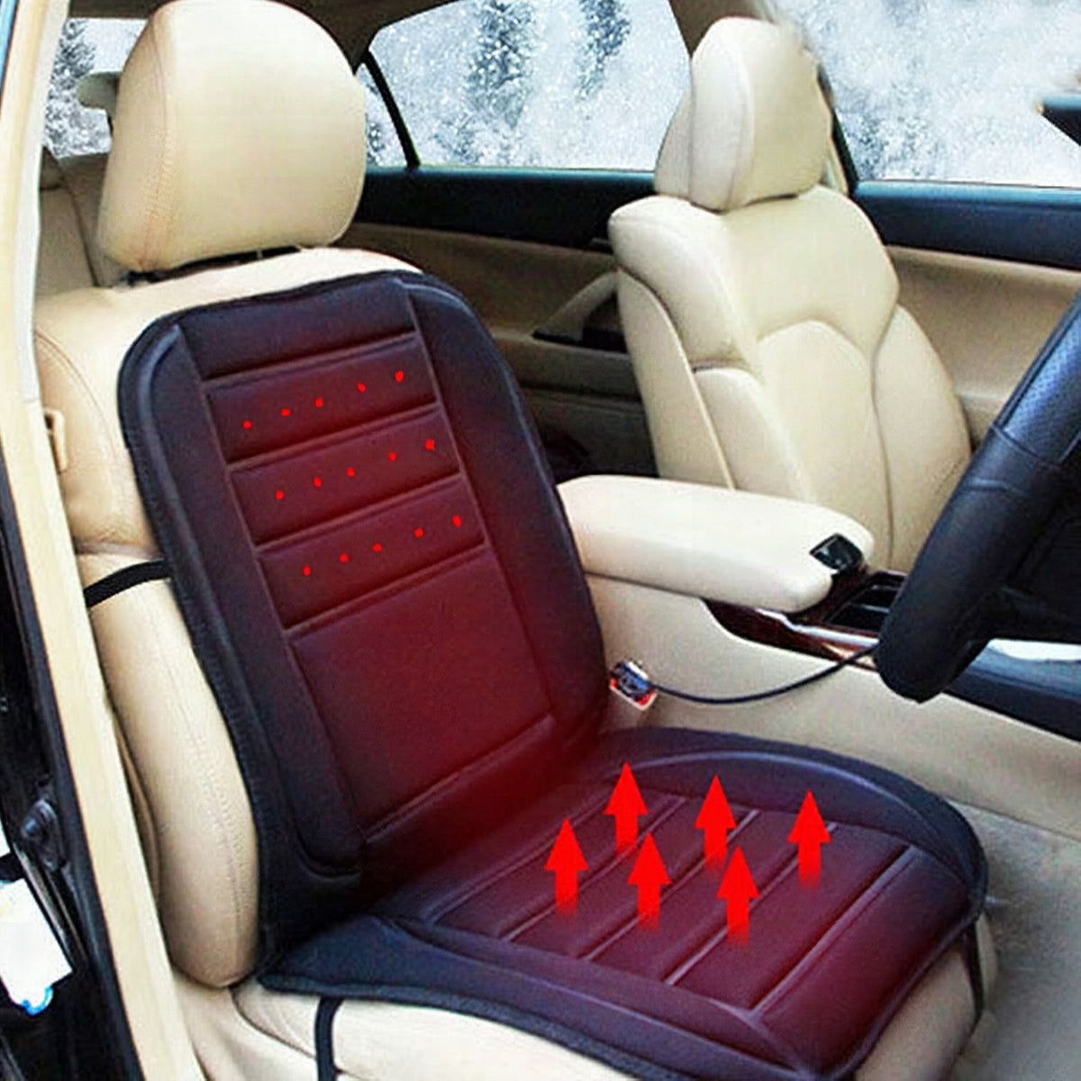 Cojín calefactable para asiento de coche con cobertura completa