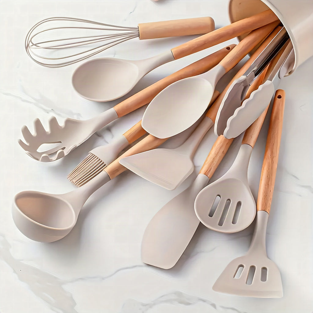 Set de utensilios de cocina de silicona antiadherente resistente al calor
