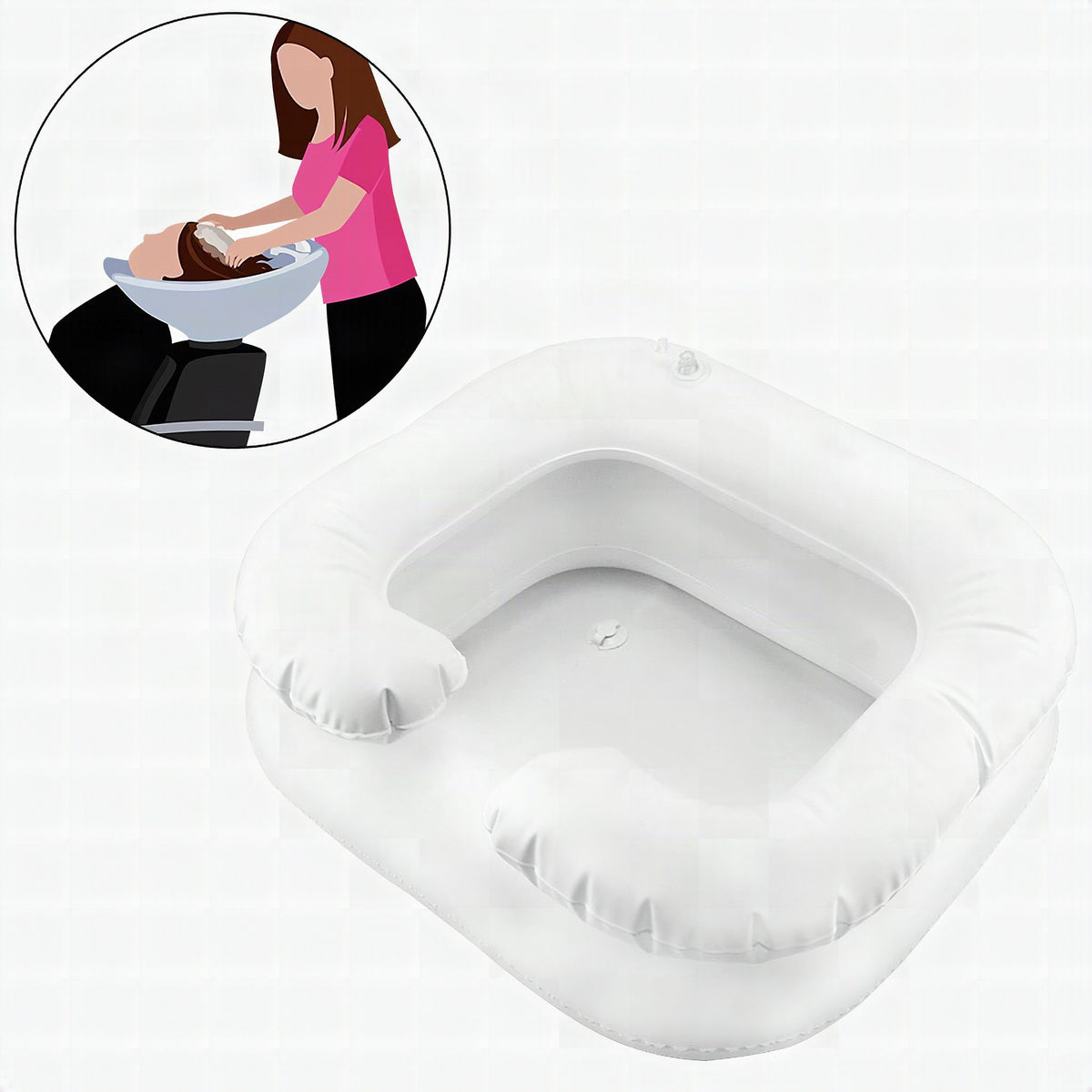 Lavacabezas hinchable con desagüe integrado para cama