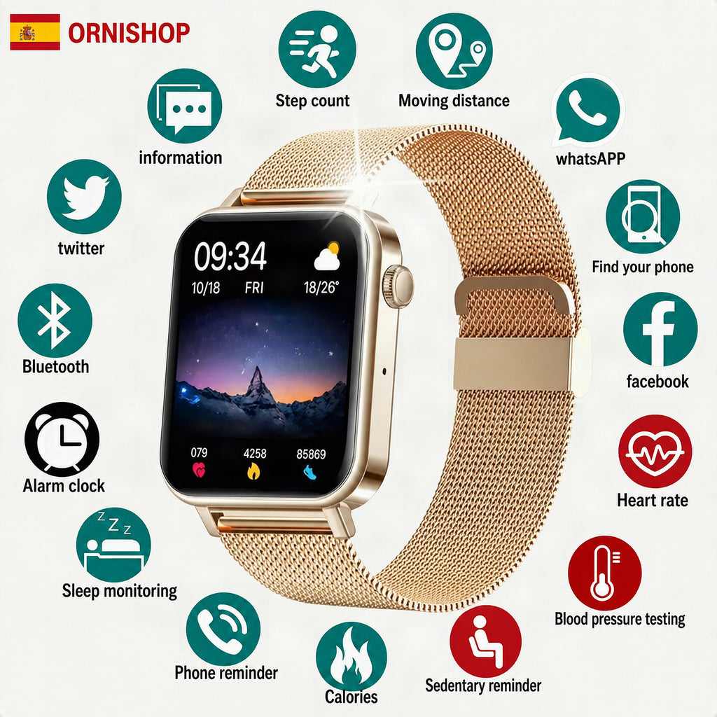 Reloj inteligente para mujer con pantalla táctil y diseño elegante en varios colores