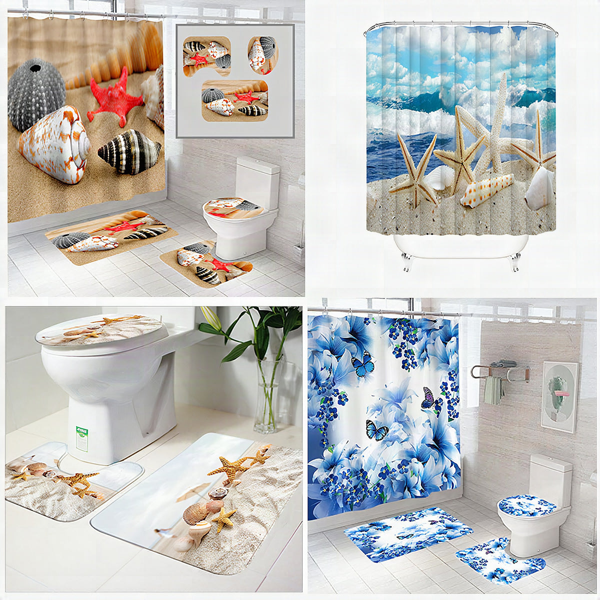 Conjunto de cortina de ducha con diseño floral
