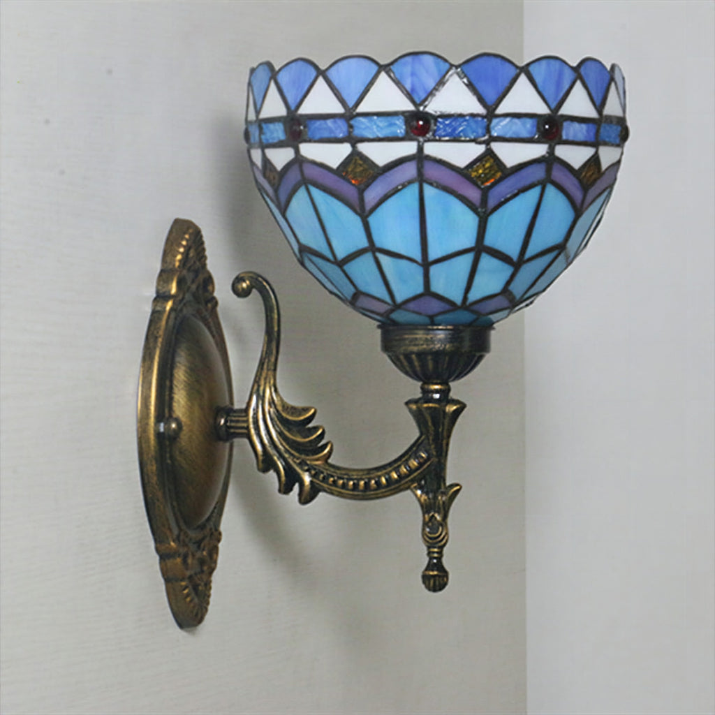 Aplique de pared mediterráneo con pantalla de cristal azul