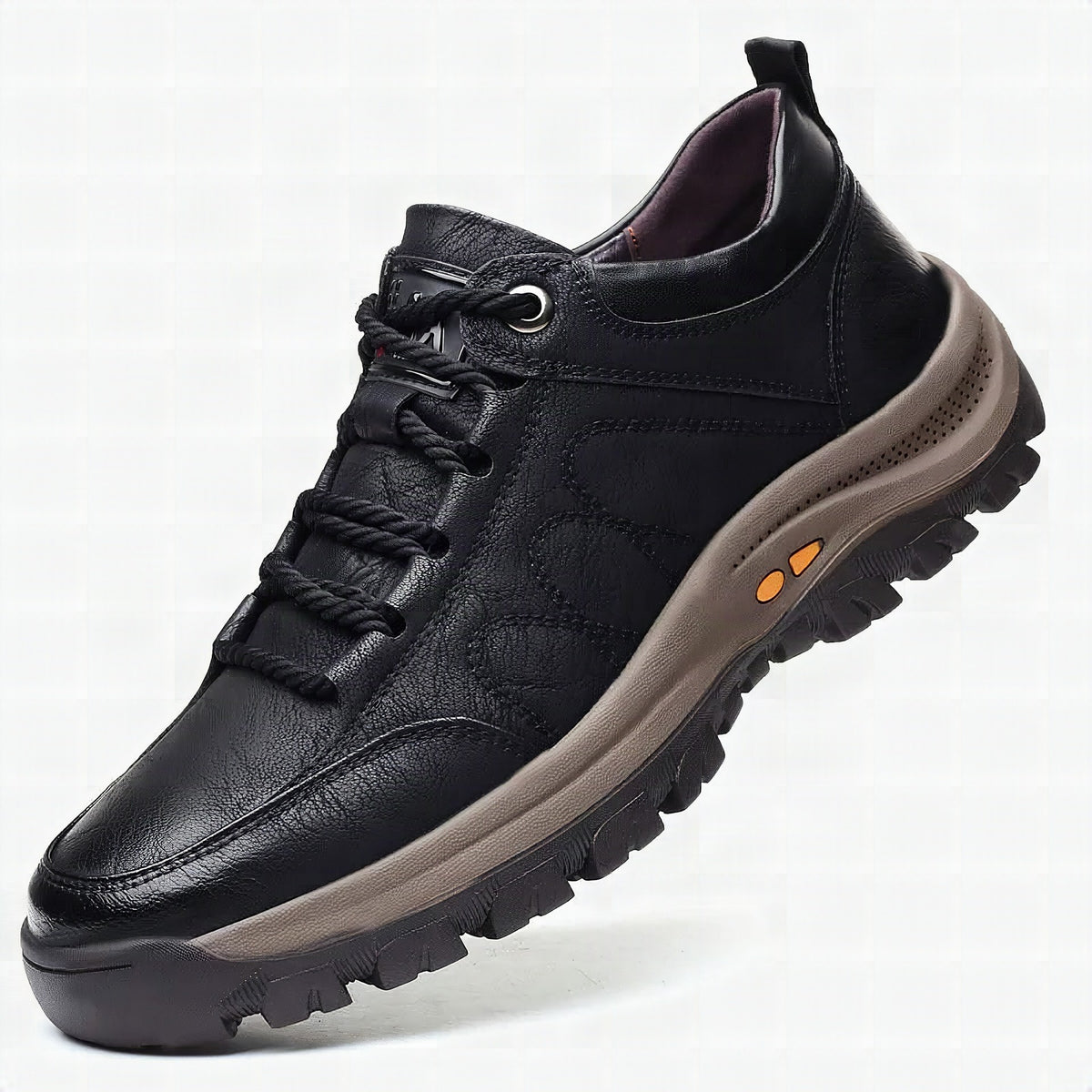 Botas ortopédicas de piel auténtica para hombre en color negro, vista frontal