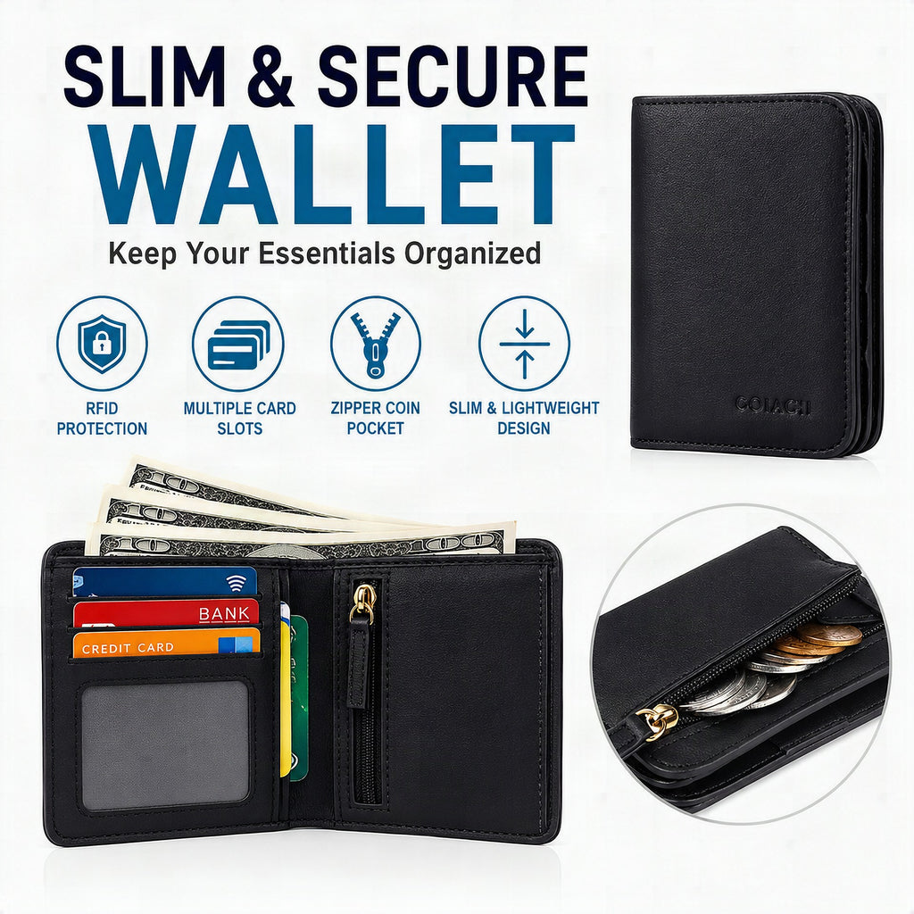 Cartera compacta con cremallera para tarjetas y monedas acabado saffiano