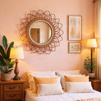 Espejo de pared decorativo con marco de ratán