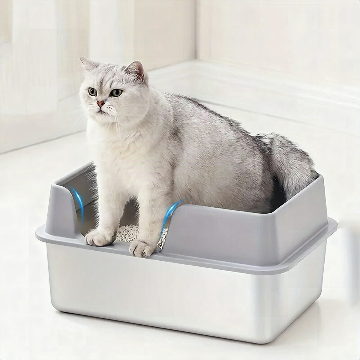 Bandeja de arena para gatos de acero inoxidable con paredes altas