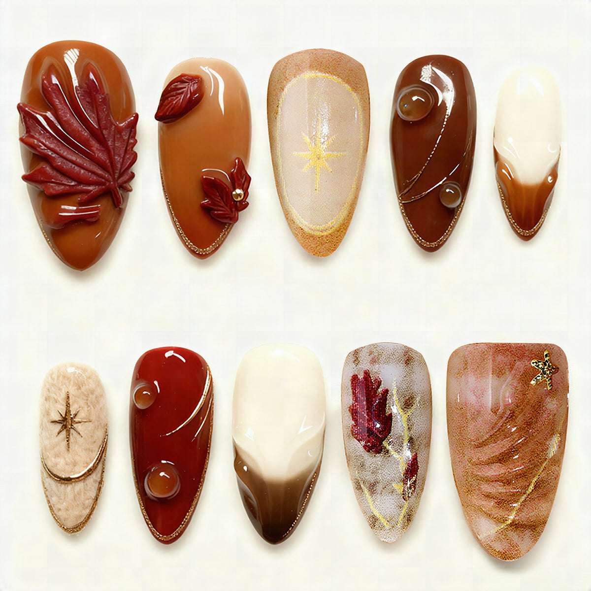 Set de uñas postizas con flores elegantes y brillos