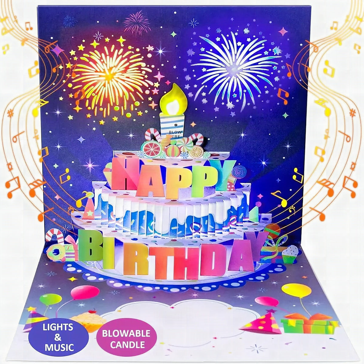 Tarjeta de cumpleaños con música y efecto de luz