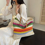 Bolso tote artesanal de materiales sostenibles con rayas de colores