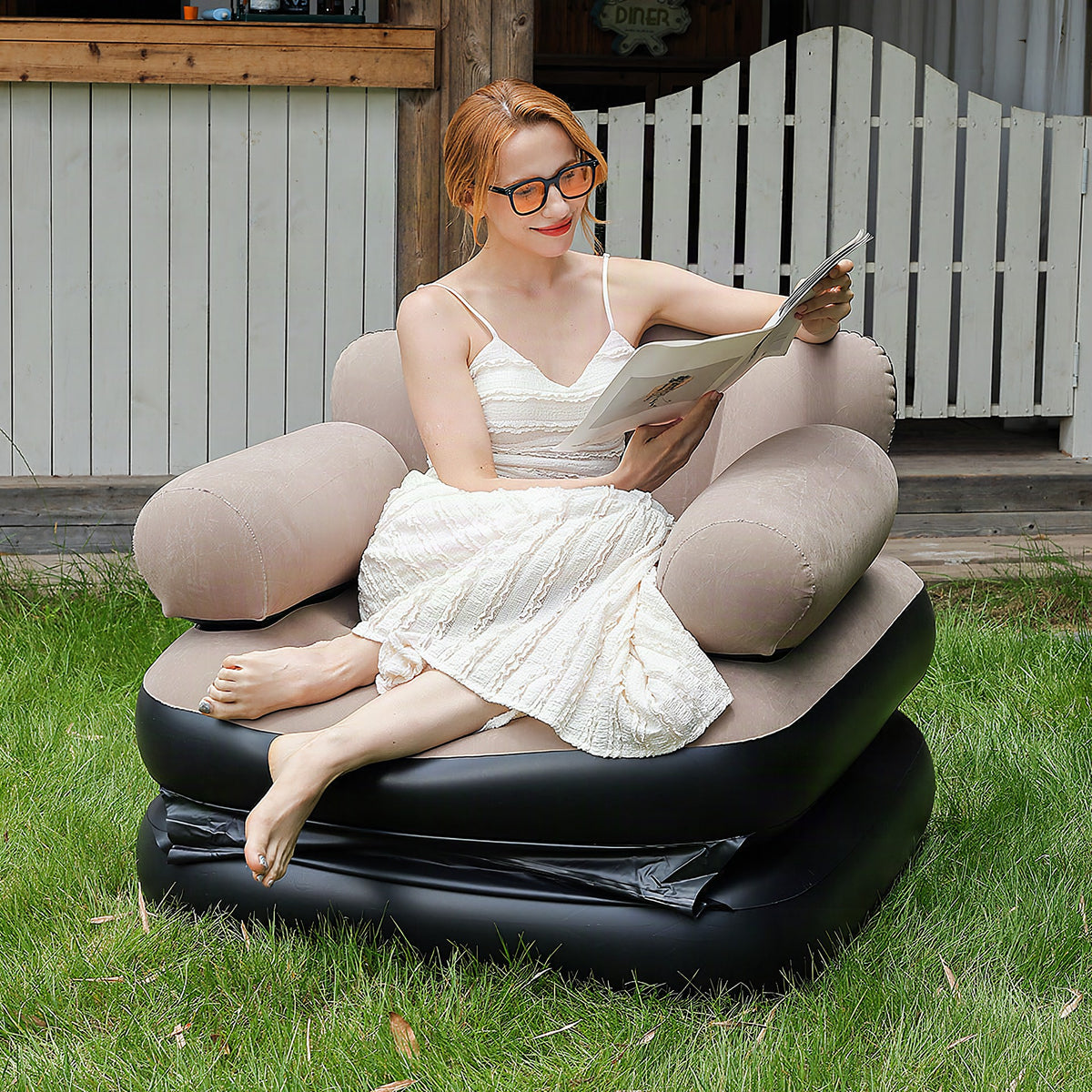 Tumbona hinchable ergonómica con soporte lumbar y cervical