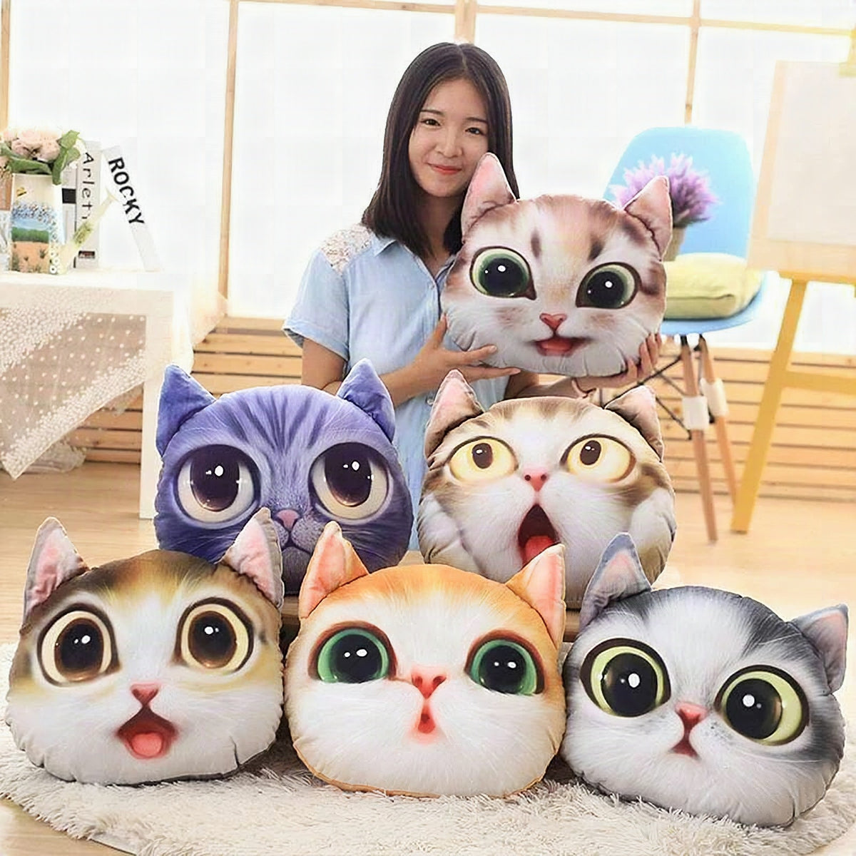 Cojín plegable creativo con estampado de gato
