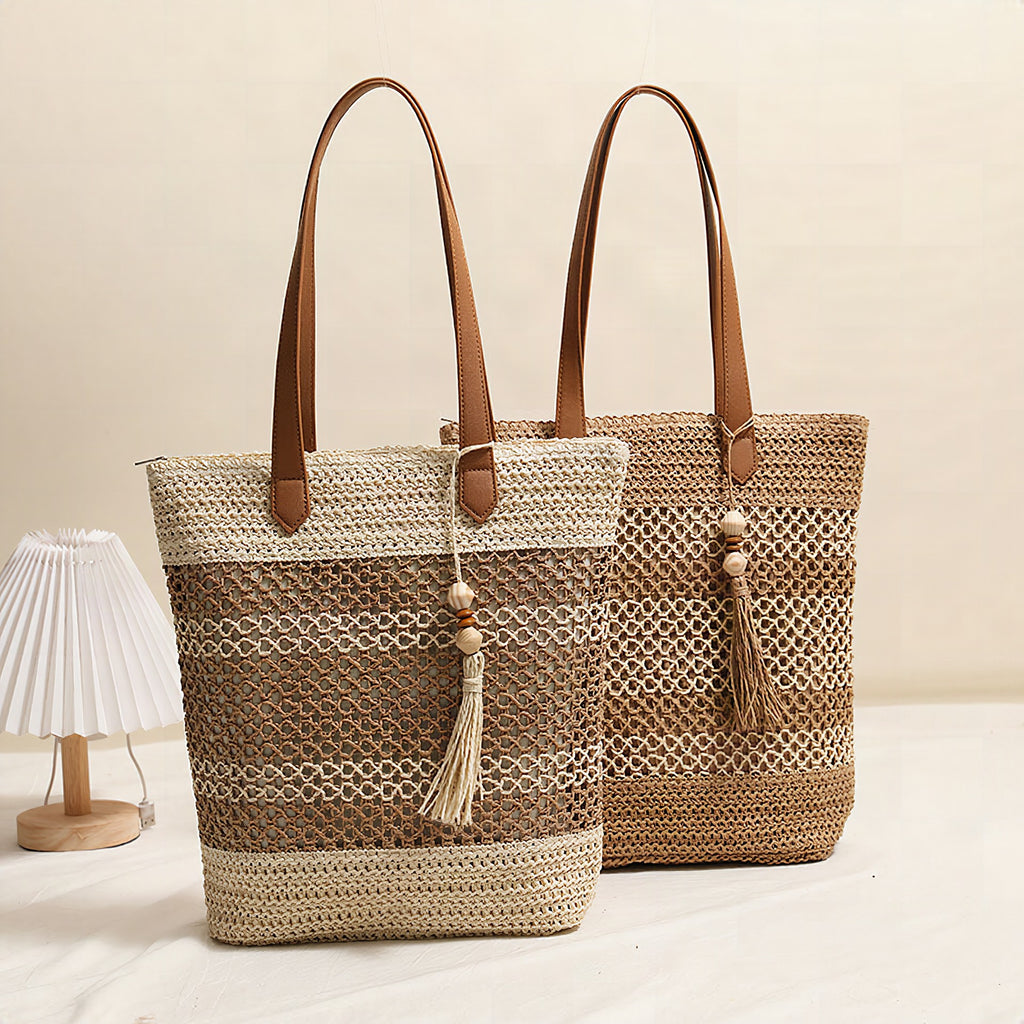 Bolso tote trenzado de materiales naturales