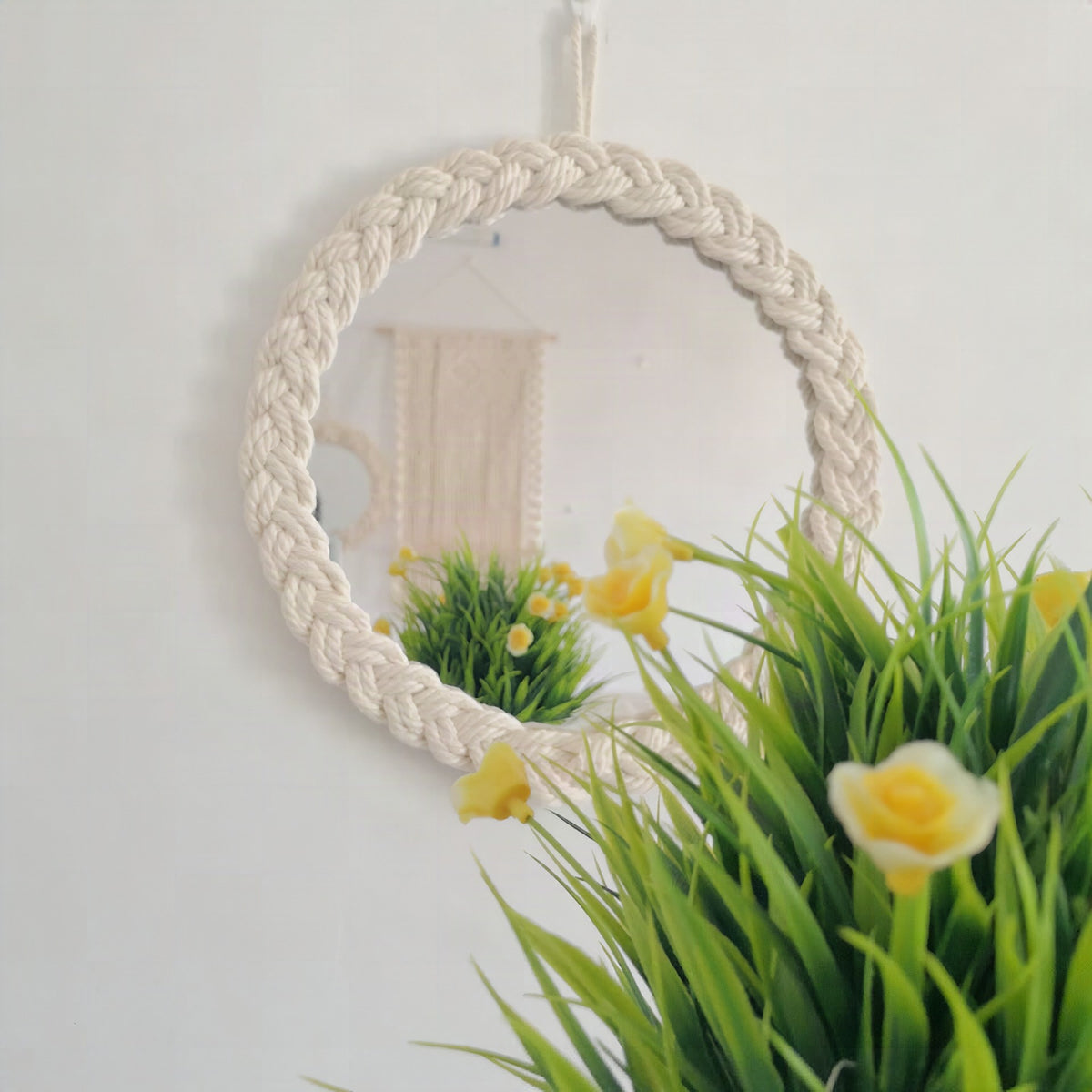 Espejo decorativo de pared con marco de cuerda trenzada