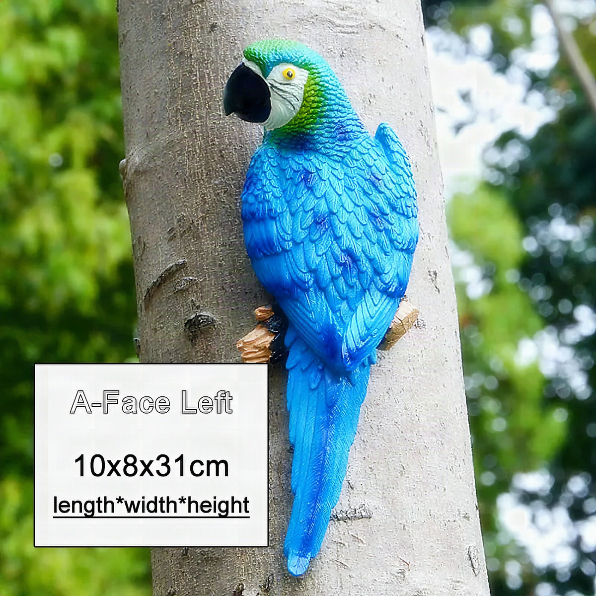 Figura decorativa loro tropical en árbol de resina