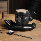 Juego de taza de café con forma de cara minimalista