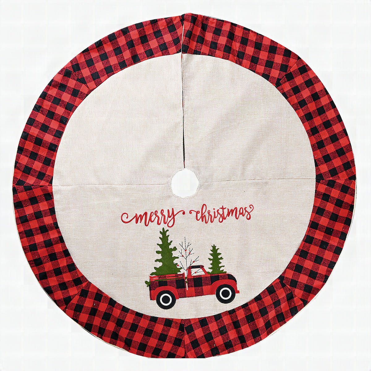 Falda para árbol de Navidad de lino con diseño de coche 120 cm
