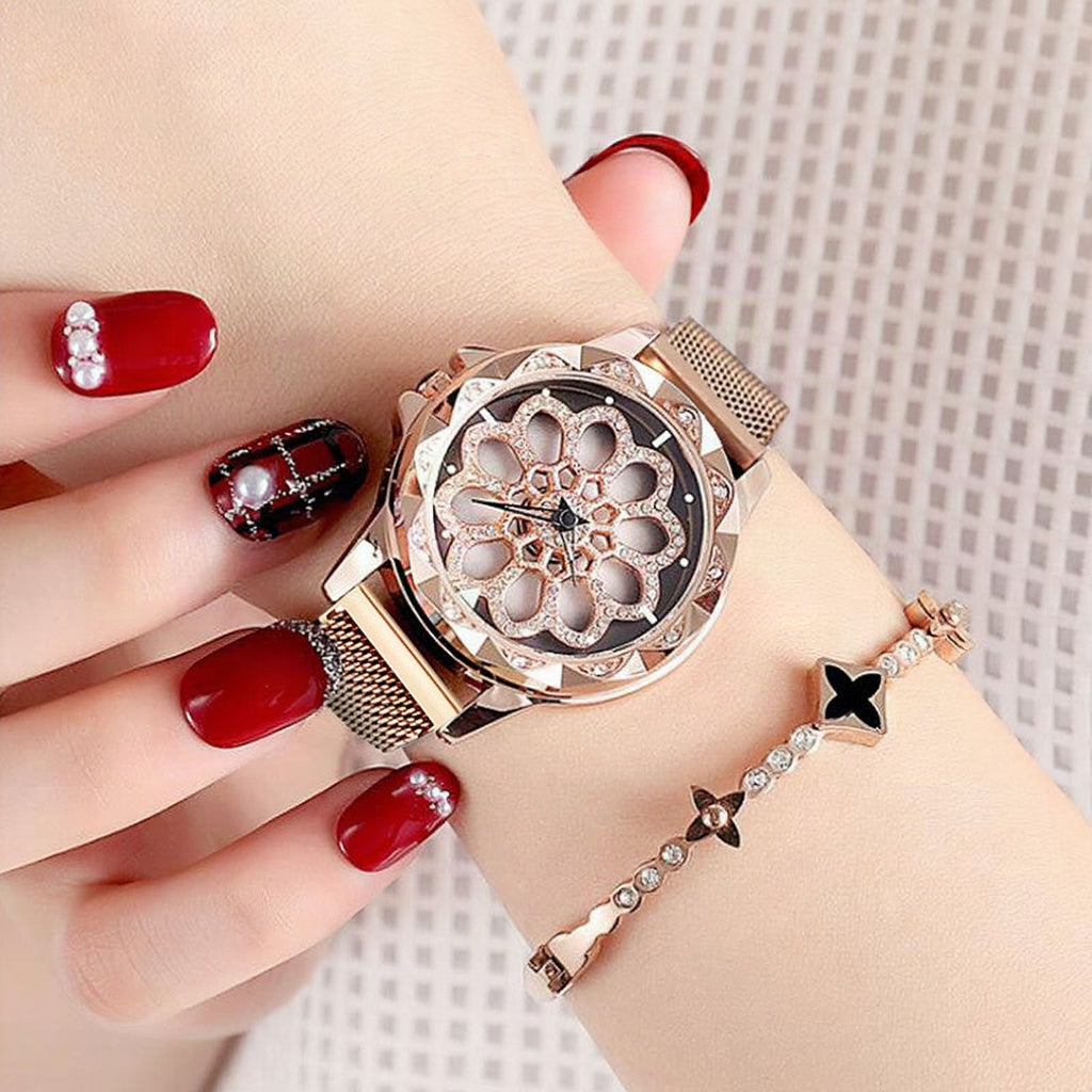 Reloj de mujer con esfera giratoria 360°, correa magnética y resistencia al agua