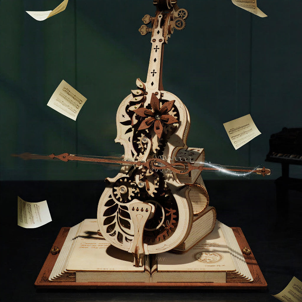 Caja de música violonchelo DIY con mecanismo de octava