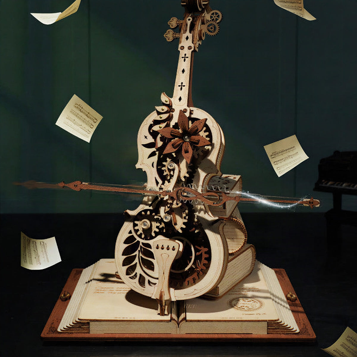 Caja de música violonchelo DIY con mecanismo de octava