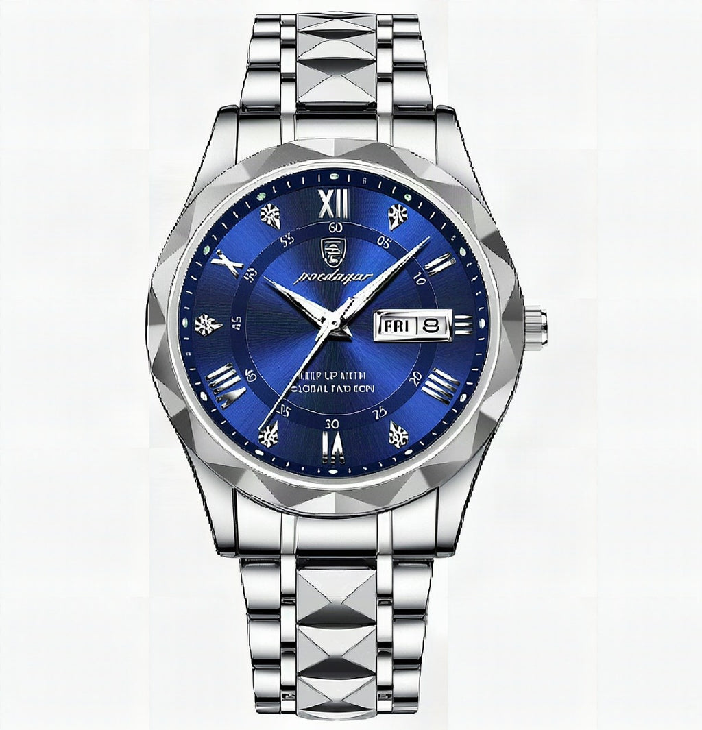 Reloj de hombre resistente al agua con movimiento de cuarzo y correa de acero inoxidable