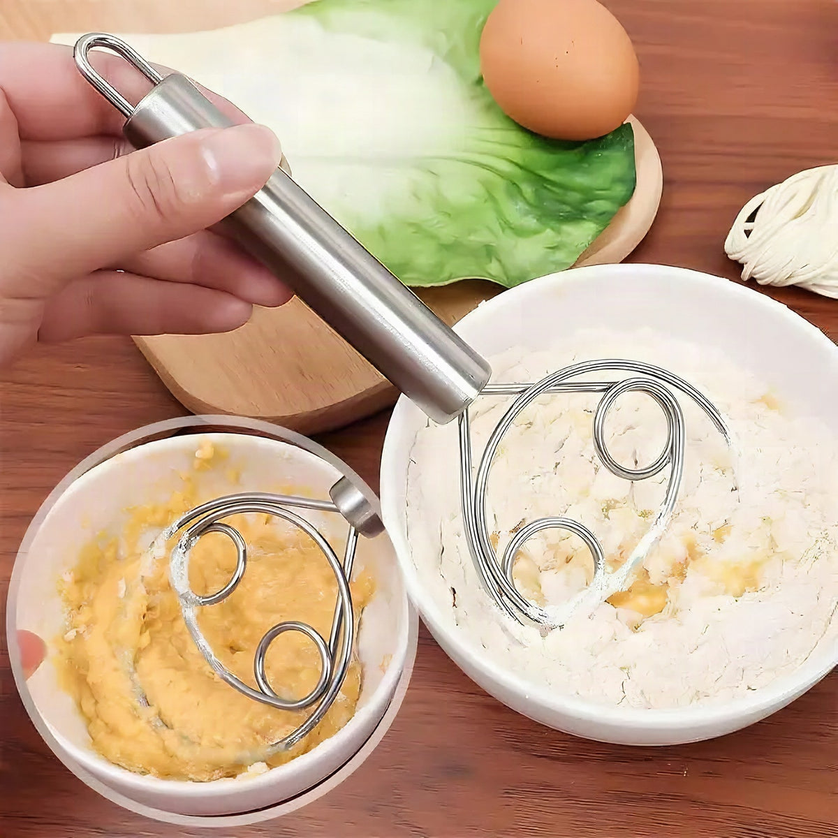Batidor de masa en acero inoxidable para repostería fácil y limpia