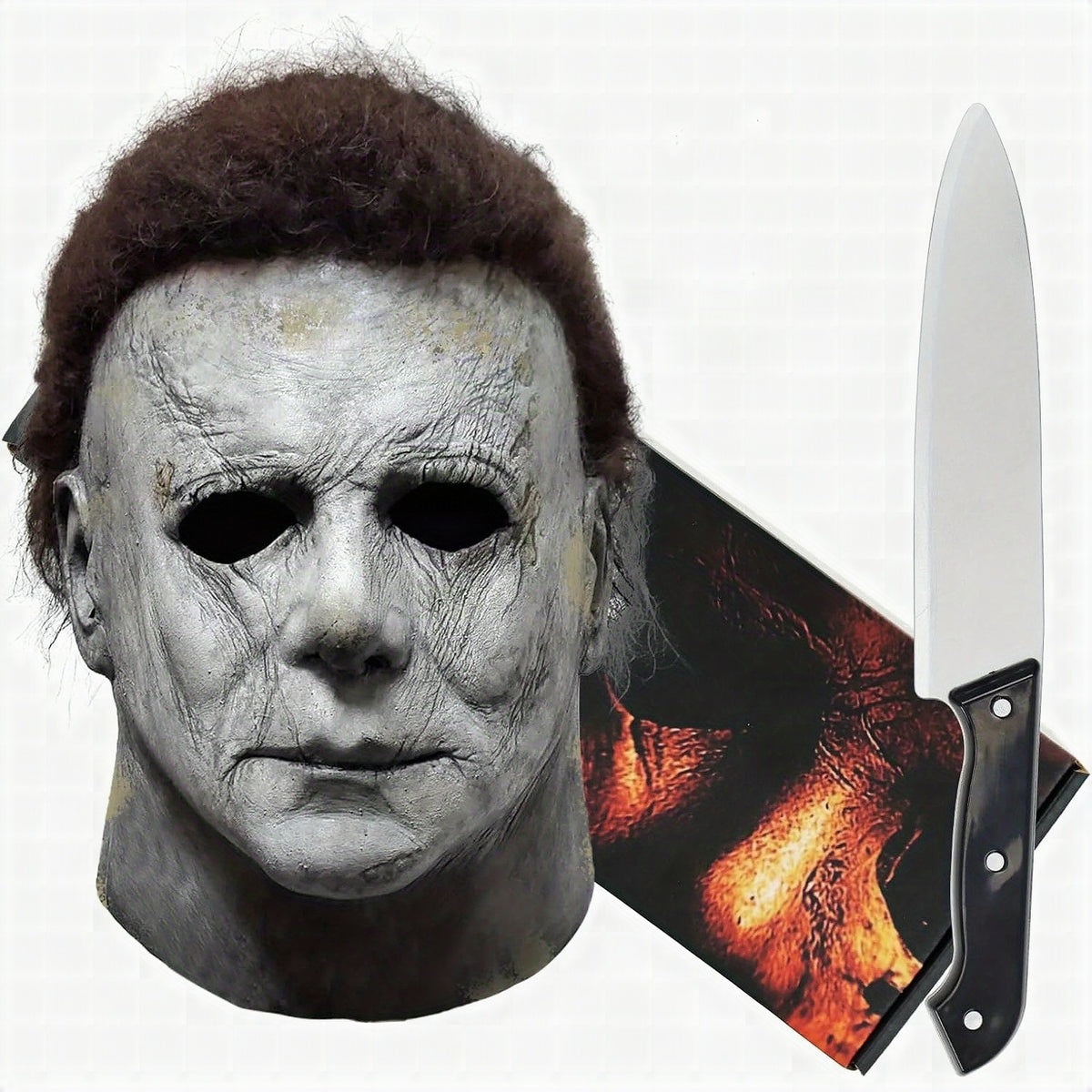 Máscara de terror realista para Halloween con cuchillo de atrezzo