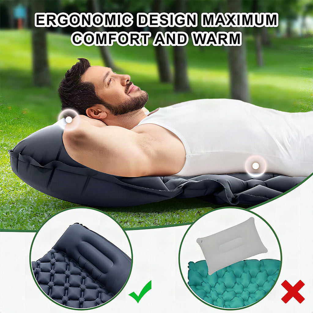 Colchoneta hinchable con reposacabezas integrado y sistema de válvula cómodo