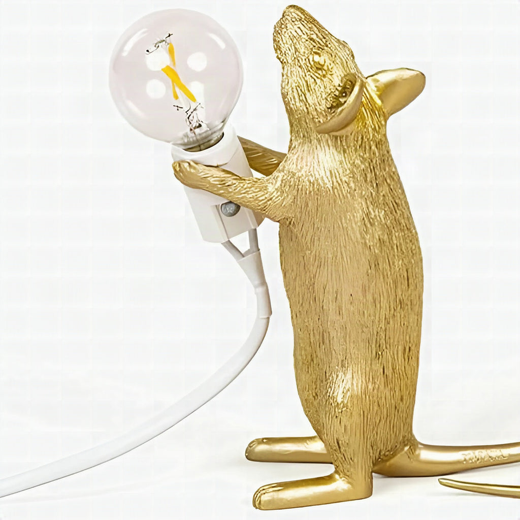 Lámpara de mesa LED ratón de resina con luz cálida