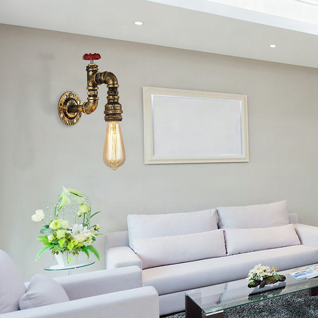 Aplique de pared industrial con forma de grifo en latón envejecido con válvula, 1 luz
