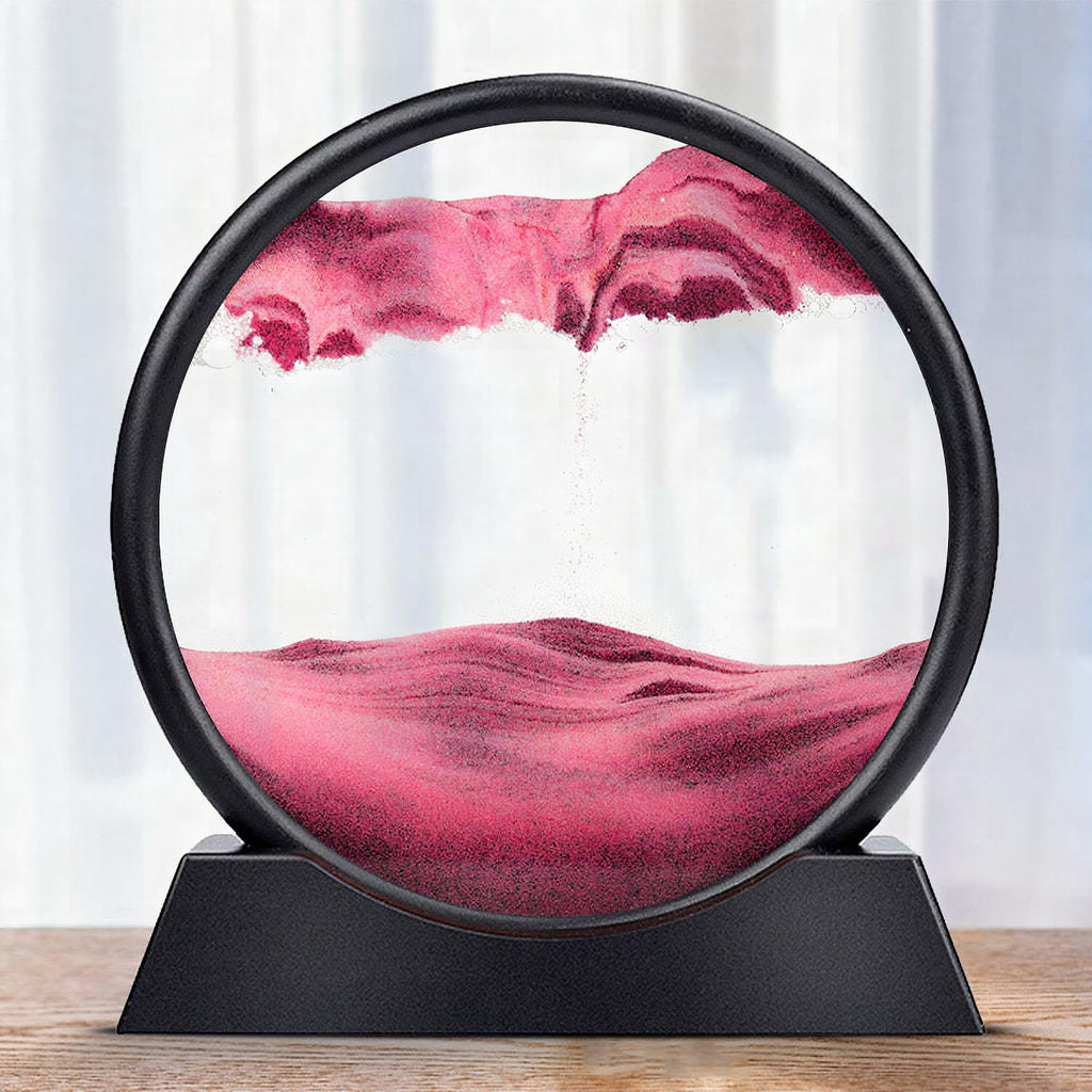 Reloj de arena decorativo con paisajes de arena en movimiento