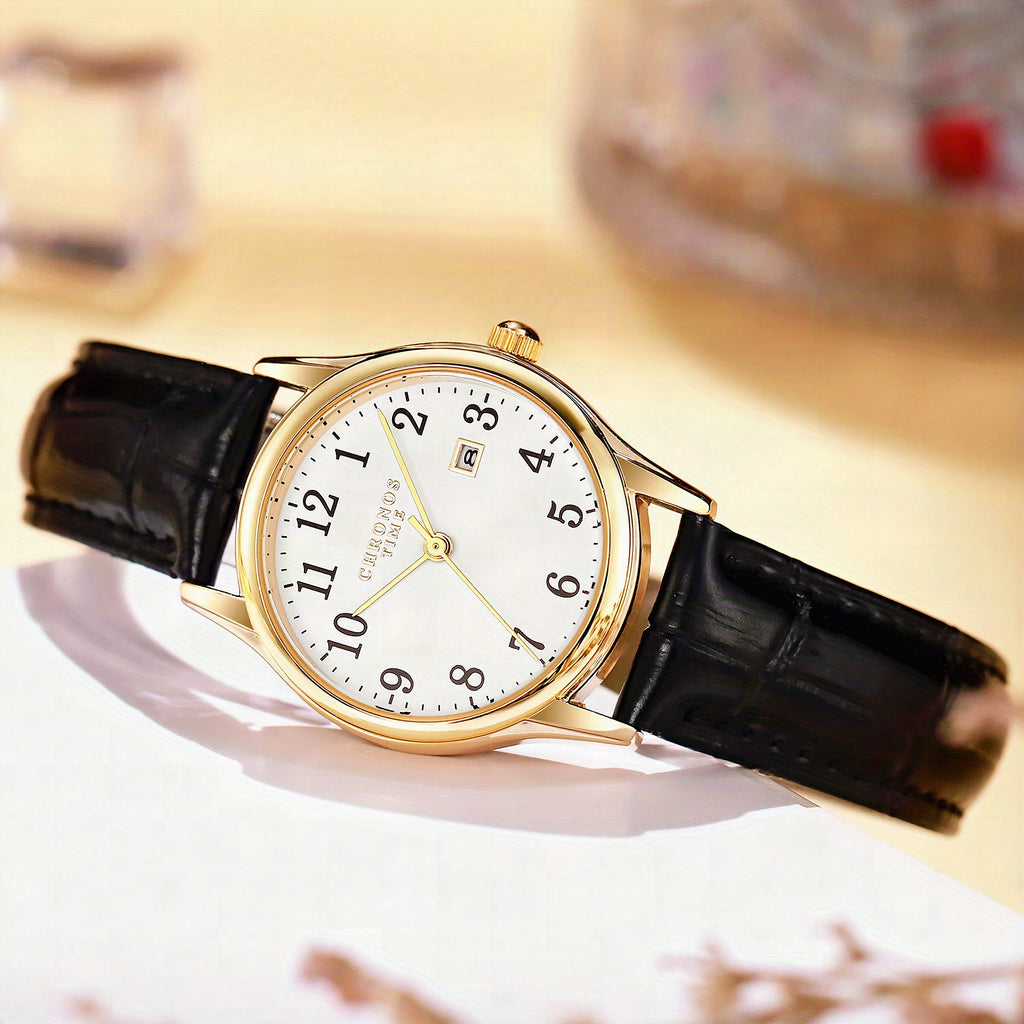 Reloj de cuarzo elegante para mujer con correa de piel sintética